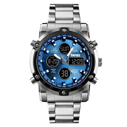 🔥Limited-time discount of 49%🔥Fashion Multi functional Sports Men's Watch, 48Mm Metal Case with 3 Time Zone Night Light 30M Waterproof Stainless Steel Strap, Dual Time Display, Timer, Calendar, Alarm Clock Function Watch Wristwatch