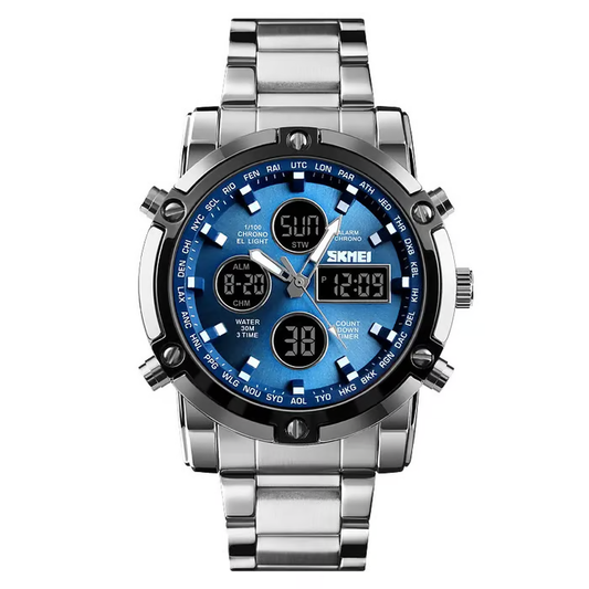 🔥Limited-time discount of 49%🔥Fashion Multi functional Sports Men's Watch, 48Mm Metal Case with 3 Time Zone Night Light 30M Waterproof Stainless Steel Strap, Dual Time Display, Timer, Calendar, Alarm Clock Function Watch Wristwatch