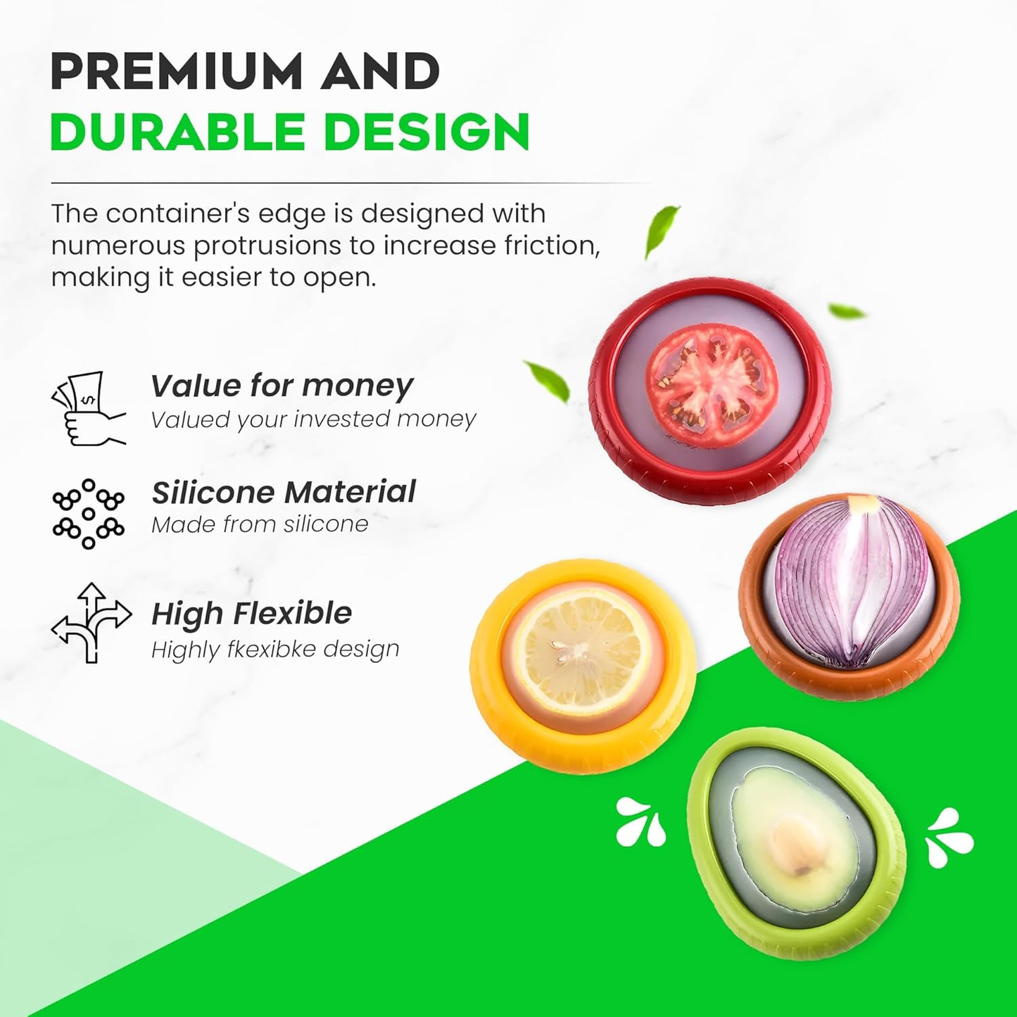 ✨️✨️4PCS Silicone Saver - as Onion Saver & Lemon Saver, Avocado Keeper, Tomato Saver, and More - Anti-Oxidation + Reusable Fruit and Vegetable Storage Containers for Fridge