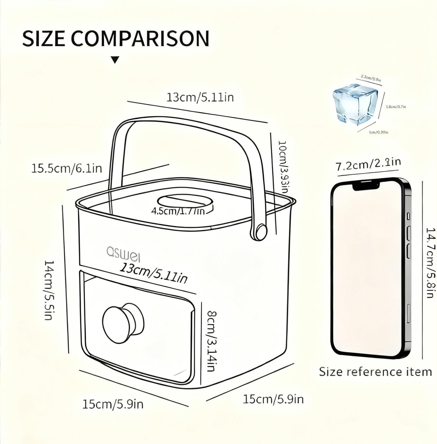 🧊🧊Compact Ice Cube Tray with Lid and Bin, Mini Press-Type Ice Maker for Freezer, Space-Saving Small Ice Bucket with Tongs