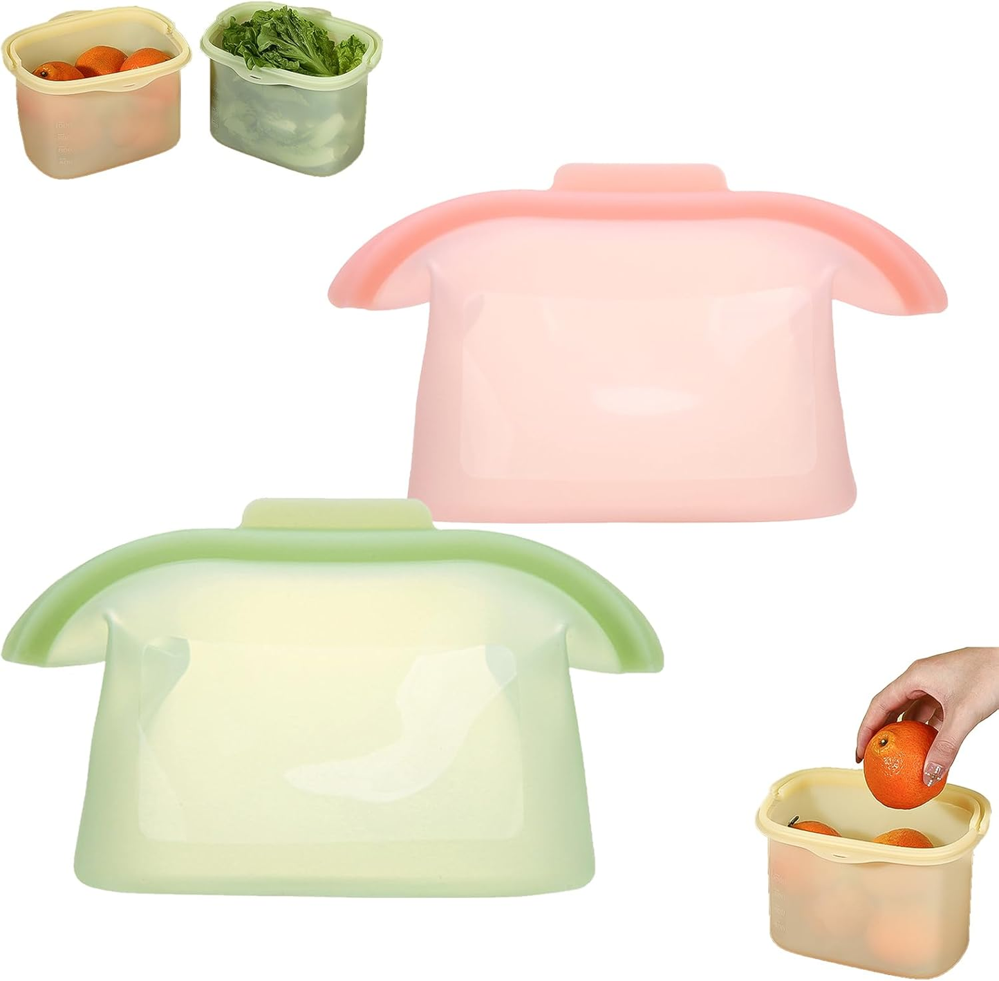 🔥🔥Silicone Food Storage Bags, Silicone Storage Bags, 1000ml Reusable Freezer Bags, -40° to 200° Temperature Resistance, Splicable Larger Opening Zip Lock Bag