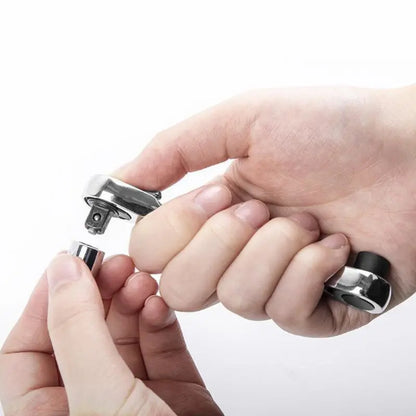Silver Ratchet Wrench 1/4 Inch Mini Double Headed 72 Tooth Drive Socket (Bits Not Included), 5 Degrees Quick Install Release