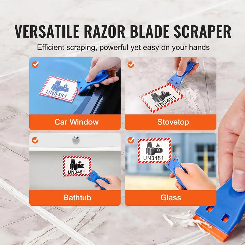 Plastic Razor Blade Scraper, 2PCS Scraper Tool, 120PCS Plastic Blades, for Cleaning Scraper Remover for Stickers, Decals, Adhesive, Labels, Paint from Glass, Car, Window, Caulk, No Scratches