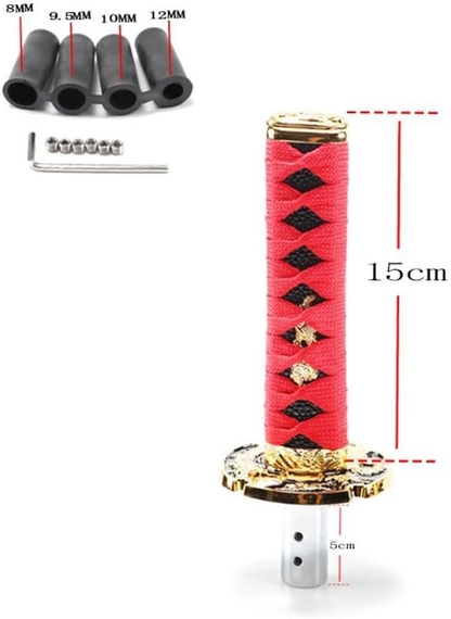 Universal samurai sword-shaped gear shift knob, manual gear shift knob with 4 adapters, replacement gear shift lever for cars