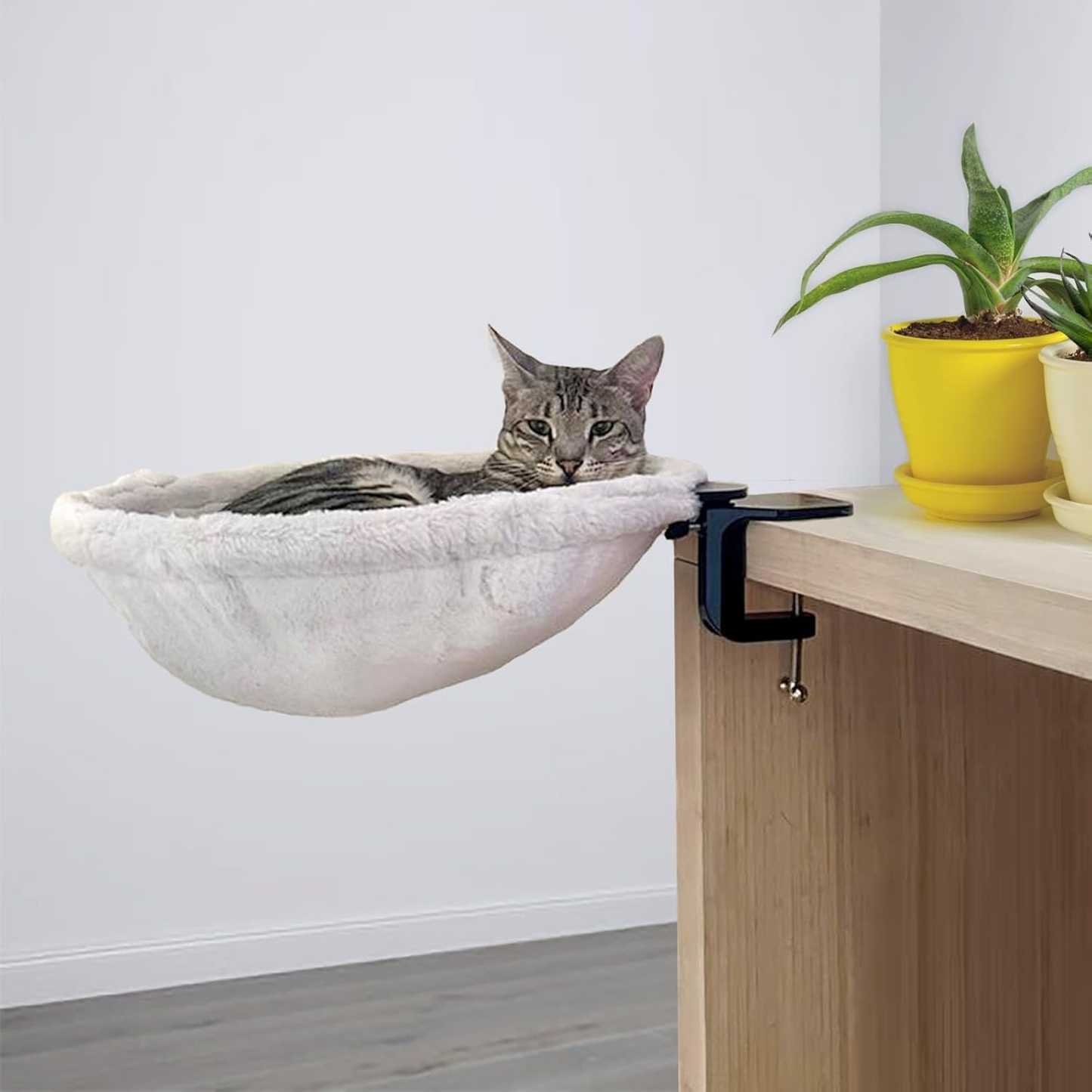 Foldable Balcony Plush Cat Hammock with Strong Suction Cups