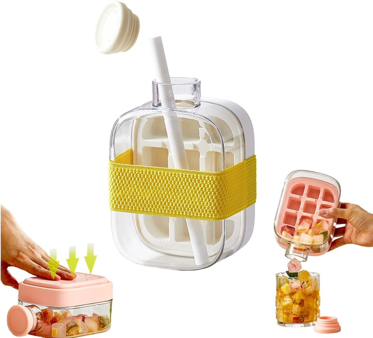 🧊2in1 Touch Free Ice Cube Tray Water Bottle Come Easy To Take Ice By Pressing Suitable