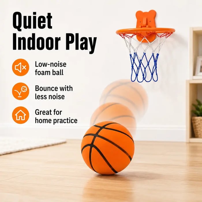 🏀⛹️Quiet Indoor Basketball Set, Noise-Free Rebound Ball & Hoop, Quiet Practice Ball, Noiseless Rebound Ball and Hoop for Silent Indoor Play