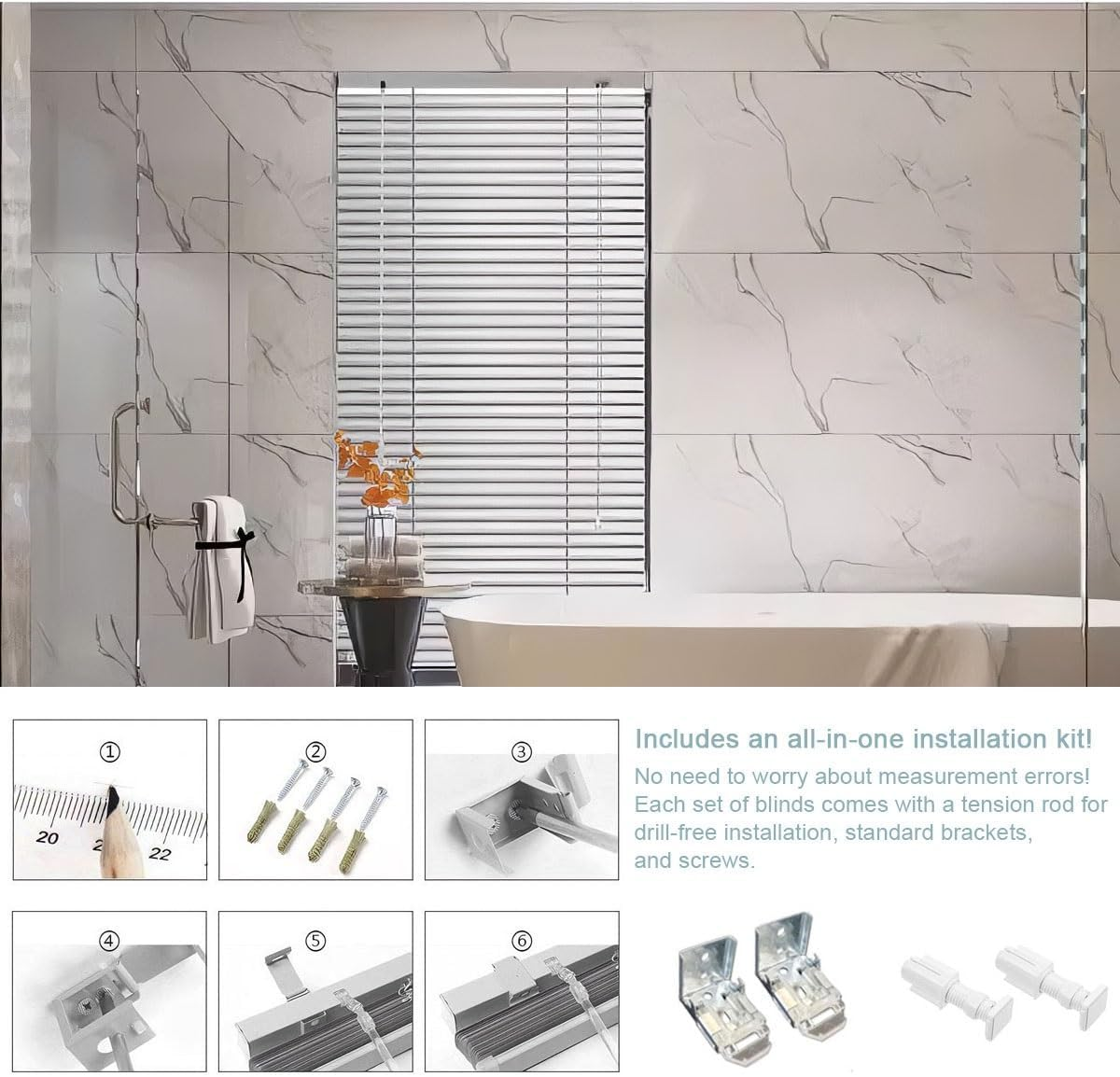 Aluminum Venetian Blind, No Drill Light Filtering Mini Blinds