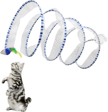 😸Potaroma Spiral Tunnel Cat Toy, Cat Self Play Spiral Kitten Collapsible Spring Tunnel Toy for Indoor Cats with Feather and Bell, 20 Inches Unfolded