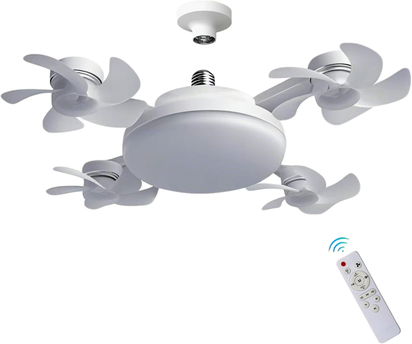 Socket Fan Light, Screw in Ceiling Fan with Remote Control Light Bulb Dimmable 3 Color Temperatures & 3 Wind Speeds E27 Screw-in Installation for Bedroom, Kitchen, Garage