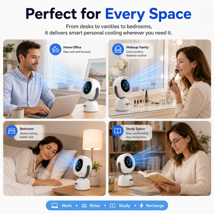 Smart Head Tracking Fan, 150° Auto-Follow Bathroom Sink Vanity Fan