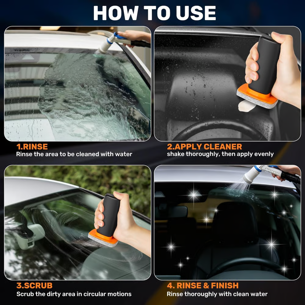 Windshield Oil Film Eraser Wand - All-in-One Pro Kit with Glass Cleaning Emulsion Formula and Sponge - The Ultimate Streak-Free Solution to Prep for Rain Repellents