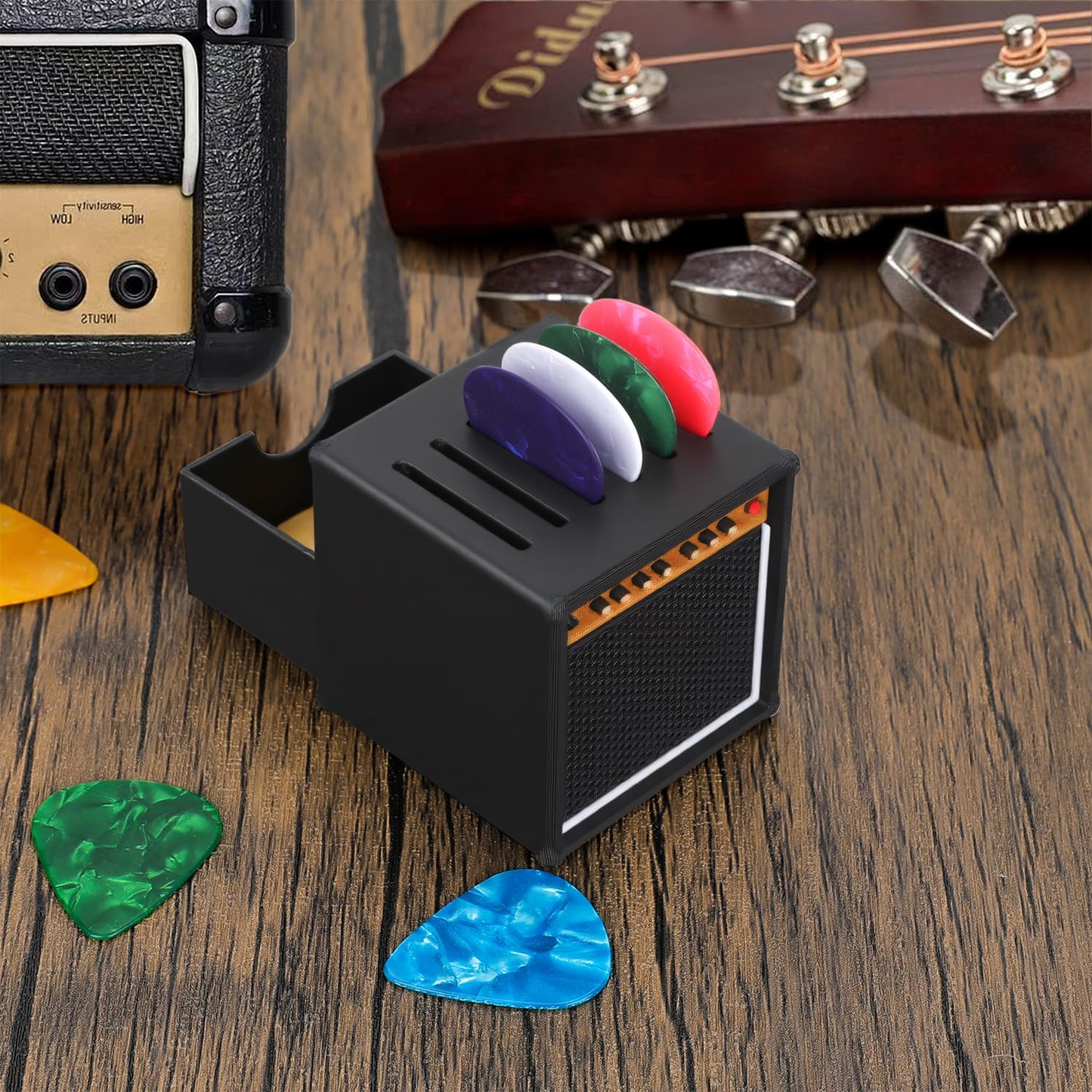 🗃️🗃️2 PACK Picks Holder Box, Guitar Pick Display Holder, Amp Speaker Styled Pick Holder for Guitar Players and Music Enthusiasts