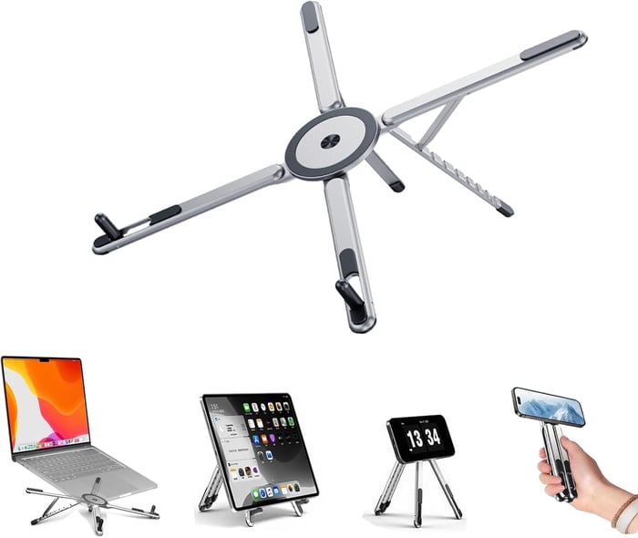 Portable Laptop Stand, Adjustable Aluminum X-Frame Computer Riser, Foldable Notebook Holder with Multi-Angle Support