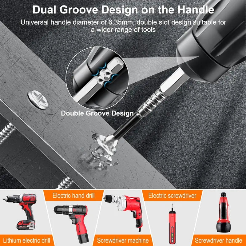🔩Non-Slip Magnetic Power Screwdriver Bit Set – 9-Piece, K5 Impact-Resistant S2 Steel Bits (1/4" Hex Shank, Length 25–150 mm)🔩