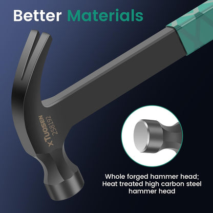 🛠️🛠️Heavy Duty Claw Framing Hammer - 17.5 oz High Carbon Steel Rip Claw Hammer with Side Nail Puller, Milled Face & Shock Absorbing Grip