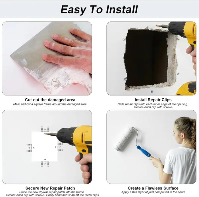Easy-to-Install 1/2-Inch Drywall Clips,Drywall Repair Tools, Professional Wall Hole Repair Kit and Drywall