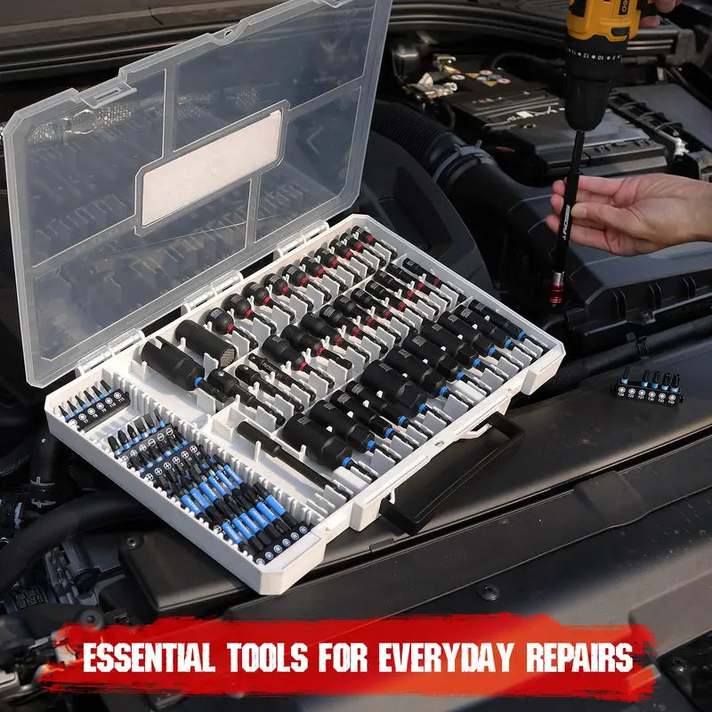 80pc Magnetic Impact Nut Driver Set,Metric & SAE with Socket Adapters, Bit Holder, Wing Nut Driver, Universal Sockets, Quick Release Extension, Power Bits toolbox screwdriver set