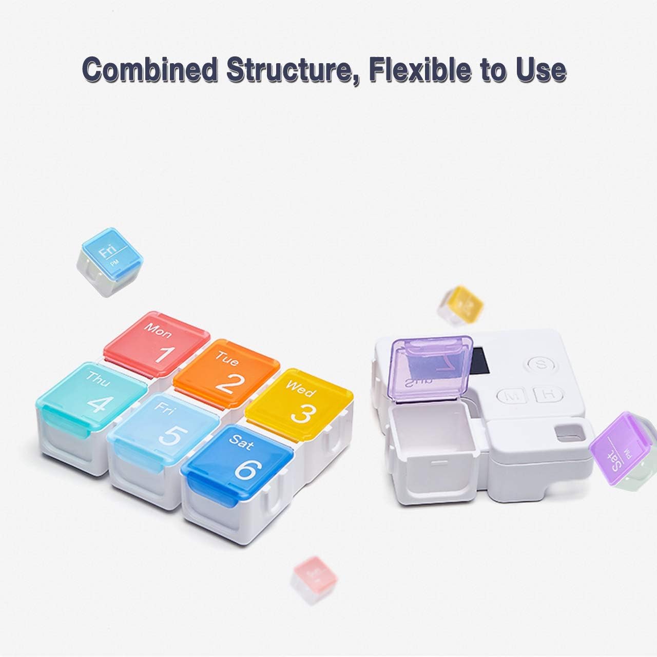 Portable Travel Vitamins Medicine Box Case-7 Days Pill Dispenser Organizer with Reminder Alarm