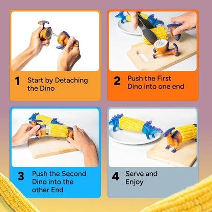 🔥Dinosaur Corn Holders for Corn On The Cob - Funny Corn Cob Holder for Kids and Adults with Stainless Steel Prongs