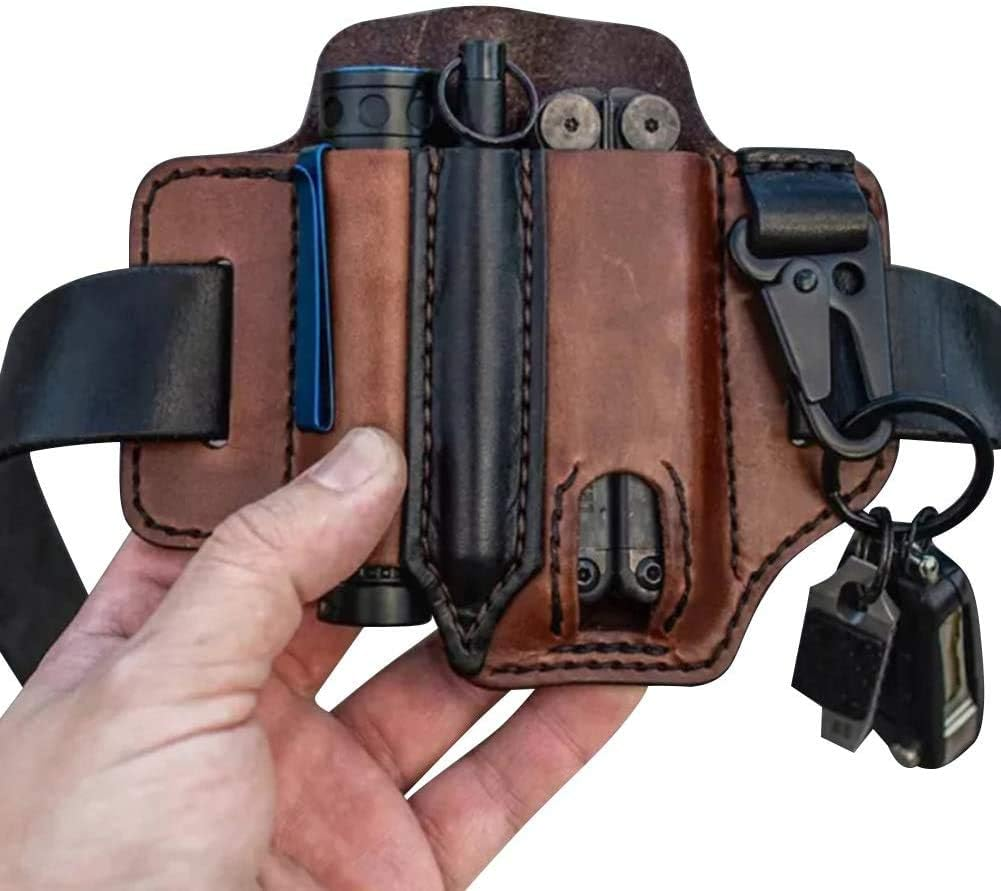 Multitool Leather Sheath, Pockets Organizer Sheath for FlashlightsTactical PensToolsKey Chain