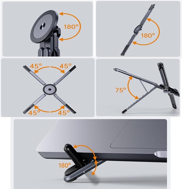 Portable Laptop Stand, Adjustable Aluminum X-Frame Computer Riser, Foldable Notebook Holder with Multi-Angle Support