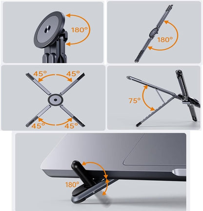 Portable Laptop Stand, Adjustable Aluminum X-Frame Computer Riser, Foldable Notebook Holder with Multi-Angle Support