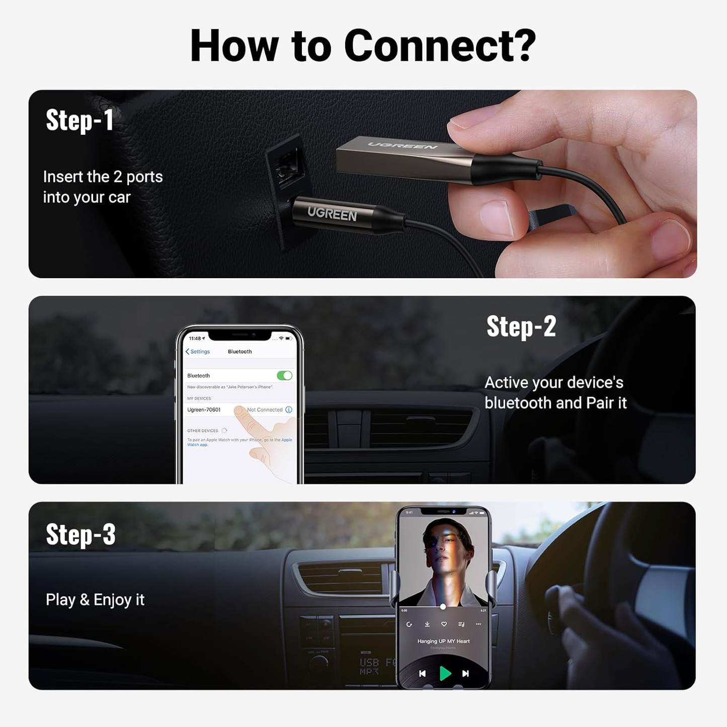 Aux to Bluetooth 5.3 Adapter 3.5mm Bluetooth Receiver for Car Aux Input for Hands-Free Calls Compatible with Car Speaker and Home Audio