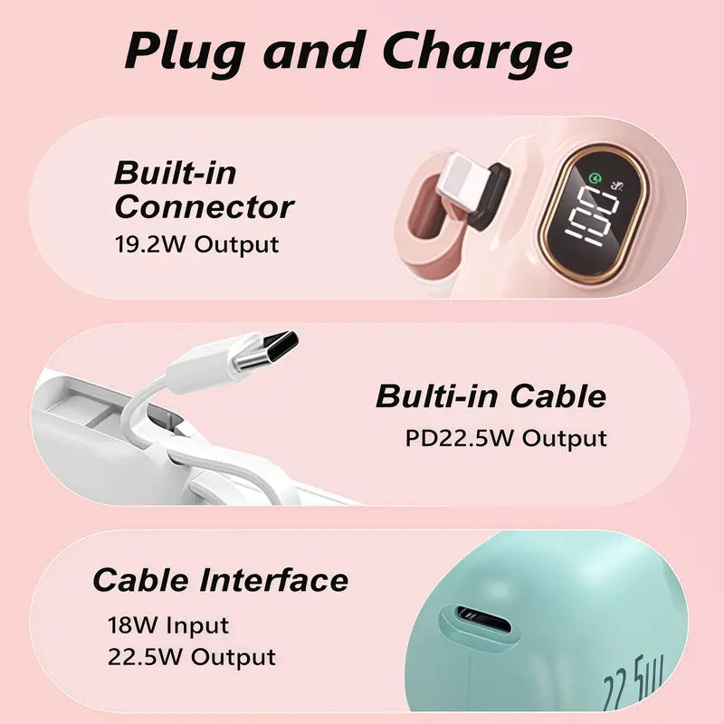 5000mAh Mini Portable Charger with 22.5W Output, Features Two USB Ports (Type-C & USB-A) and Digital Power Display
