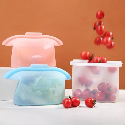 🔥🔥Silicone Food Storage Bags, Silicone Storage Bags, 1000ml Reusable Freezer Bags, -40° to 200° Temperature Resistance, Splicable Larger Opening Zip Lock Bag