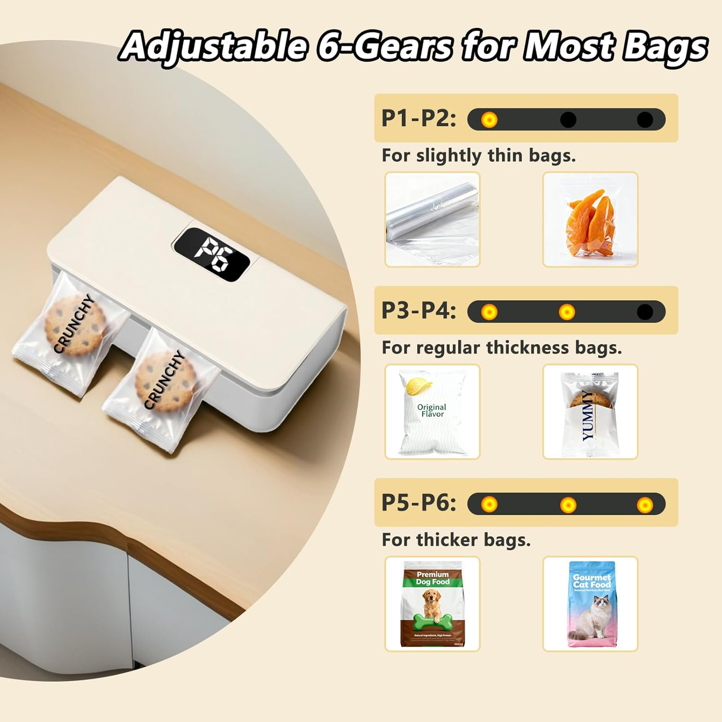 🔥🔥Mini Bag Rechargeable Sealer Machine with LED Power Display,Heat Sealer and Cutter with 6 Adjustable Gears