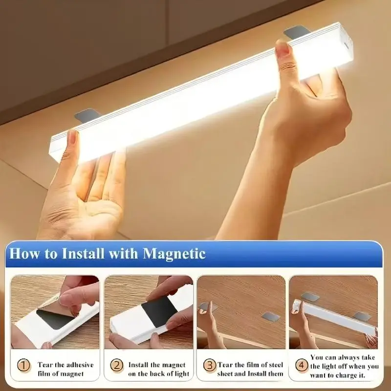 ✨️✨️Smart Human Motion Sensor LED Strip Light, Self-Adhesive Rechargeable Cabinet Wardrobe Drawer Night Light, Wall Mount Low Voltage Fixture