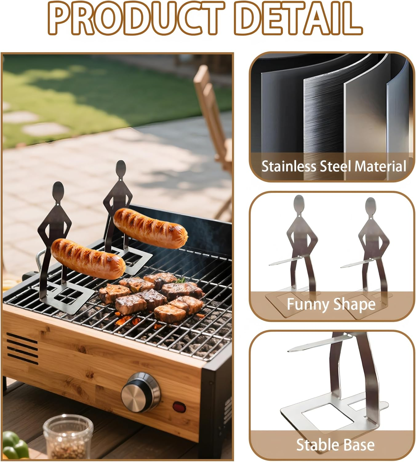 6 PCS Funny BBQ Stand Man Hot Dog Holder,Reusable Stainless Steel Hotdog and Sausage Stand