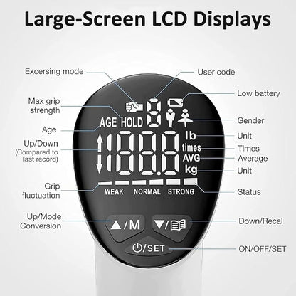 LED Digital Display Hand Dynamometer with Counter, Grip Range 198Lb / 90Kg