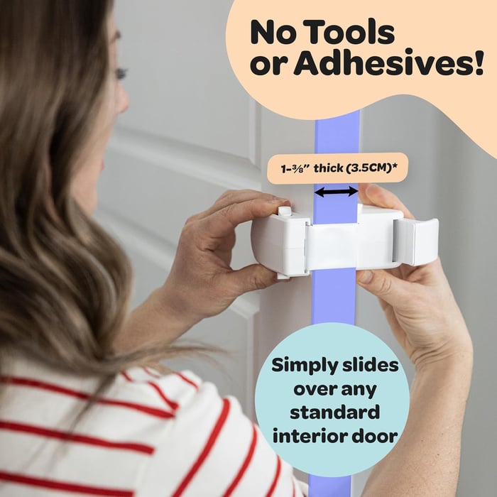 Huglock - The Adjustable Snap-On Door Lock - No Tools or Adhesives Required - Works With Door Knob, Lever or Handle