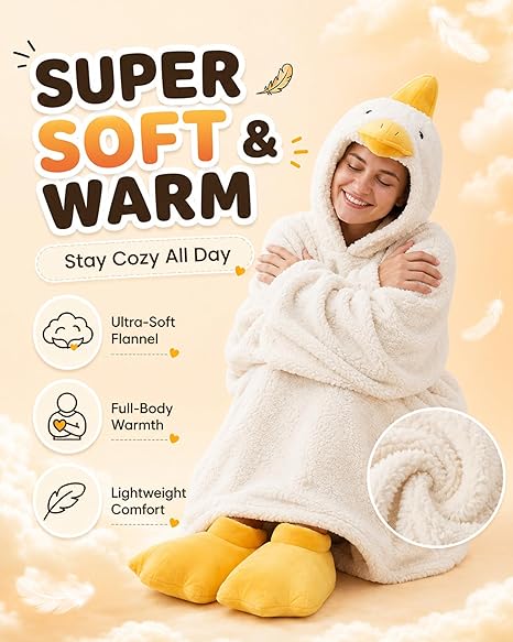 ✨️Goose Blanket Hoodie, Funny Duck Rubber Wearable Blanket Hoodies