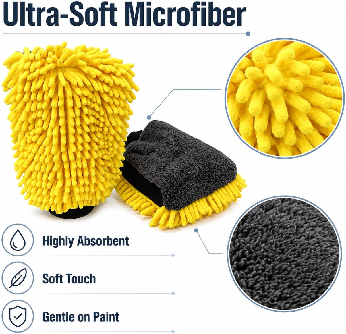 🧽🧽3 pcs Car Wash Mitt, Double-Sided Chenille Microfiber