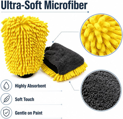 🧽🧽3 pcs Car Wash Mitt, Double-Sided Chenille Microfiber