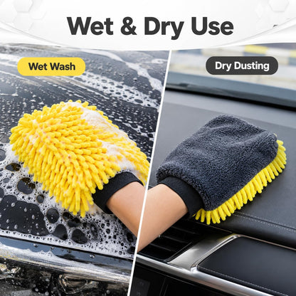 🧽🧽3 pcs Car Wash Mitt, Double-Sided Chenille Microfiber