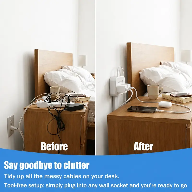 Electrical Outlet Extender Stick, 360° Rotating Wall Outlet - Features 2 USB-A, 1 USB-C, and 2 AC Outlets, Extends 17"-26"
