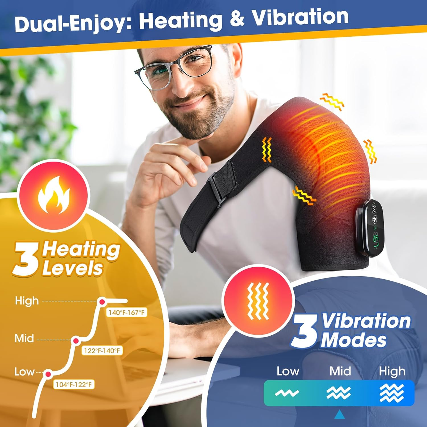 🔥🔥Cordless Shoulder Heating Pad with Massage,Heated Shoulder Wrap Massager for Pain Relief Deep Tissue, Rotator Cuff Heating Pad