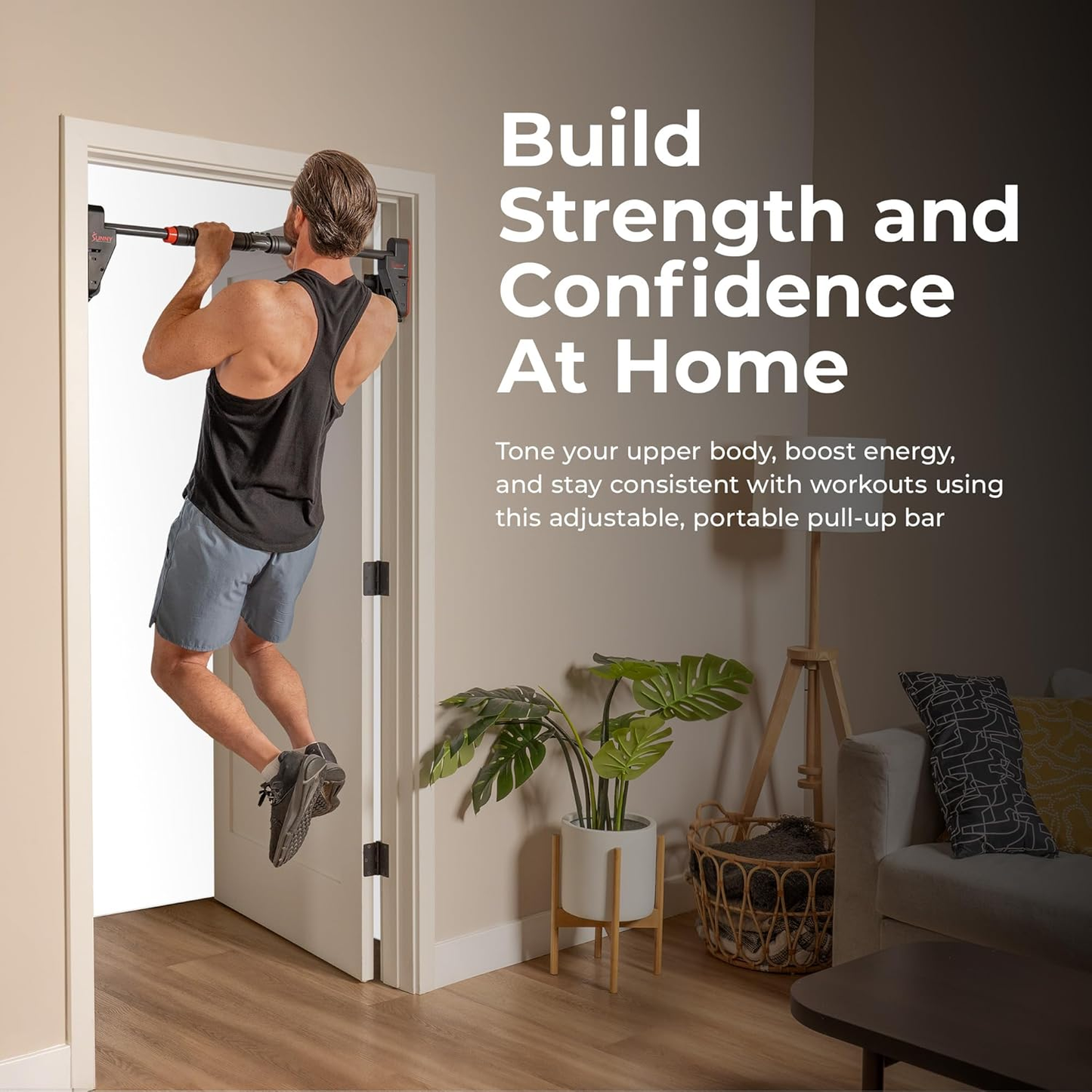 330LBS Pull Up Bar Adjustable 28"-38" No Drill Tools Installation Damage Free for Door Room Wall