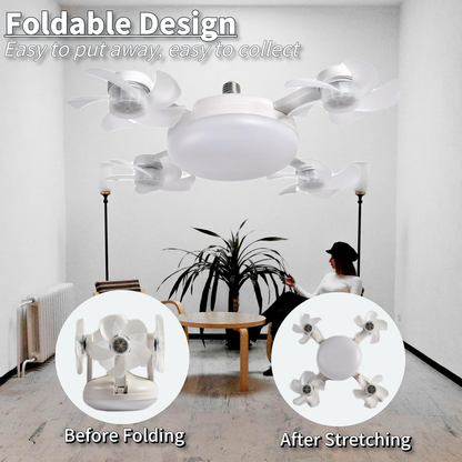 Socket Fan Light, Screw in Ceiling Fan with Remote Control Light Bulb Dimmable 3 Color Temperatures & 3 Wind Speeds E27 Screw-in Installation for Bedroom, Kitchen, Garage