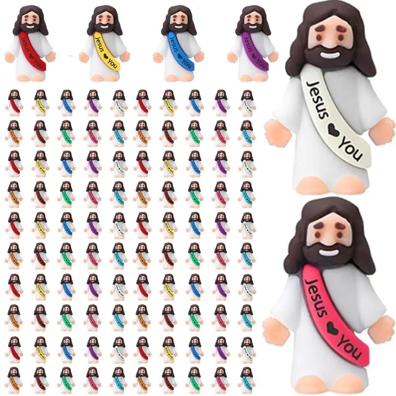 ✨️50PCS Mini Jesus Figures Multicolor Original Design Jesus Loves You Little Christ Rubber Hide and Seek Toys