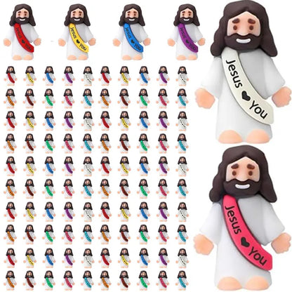✨️50PCS Mini Jesus Figures Multicolor Original Design Jesus Loves You Little Christ Rubber Hide and Seek Toys