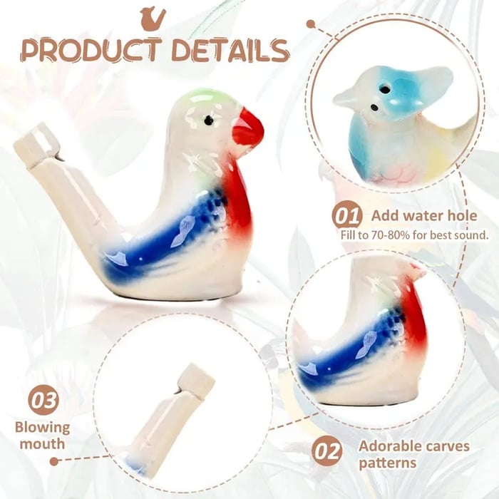 🐦️🎵Ceramic Water Bird Whistles – 6PCS Handmade Colorful Bird Call Toys