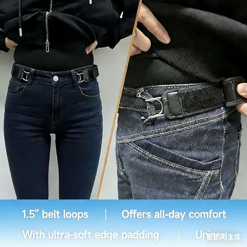 2 PCS No Buckle Belts for Men and Women, Buckless Belts for Unisex- Adjustable Metal Hook Comfortable Invisible Belt, Invisible Belt for Jeans, Pants