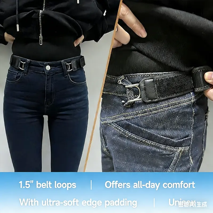 2 PCS No Buckle Belts for Men and Women, Buckless Belts for Unisex- Adjustable Metal Hook Comfortable Invisible Belt, Invisible Belt for Jeans, Pants