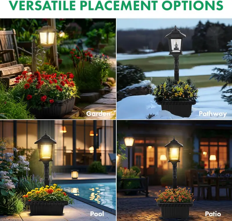 Solar Post Light With Planter, 2 In 1 Outdoor Solar Post Light For Porch Front Door Patio Roadside Decoration