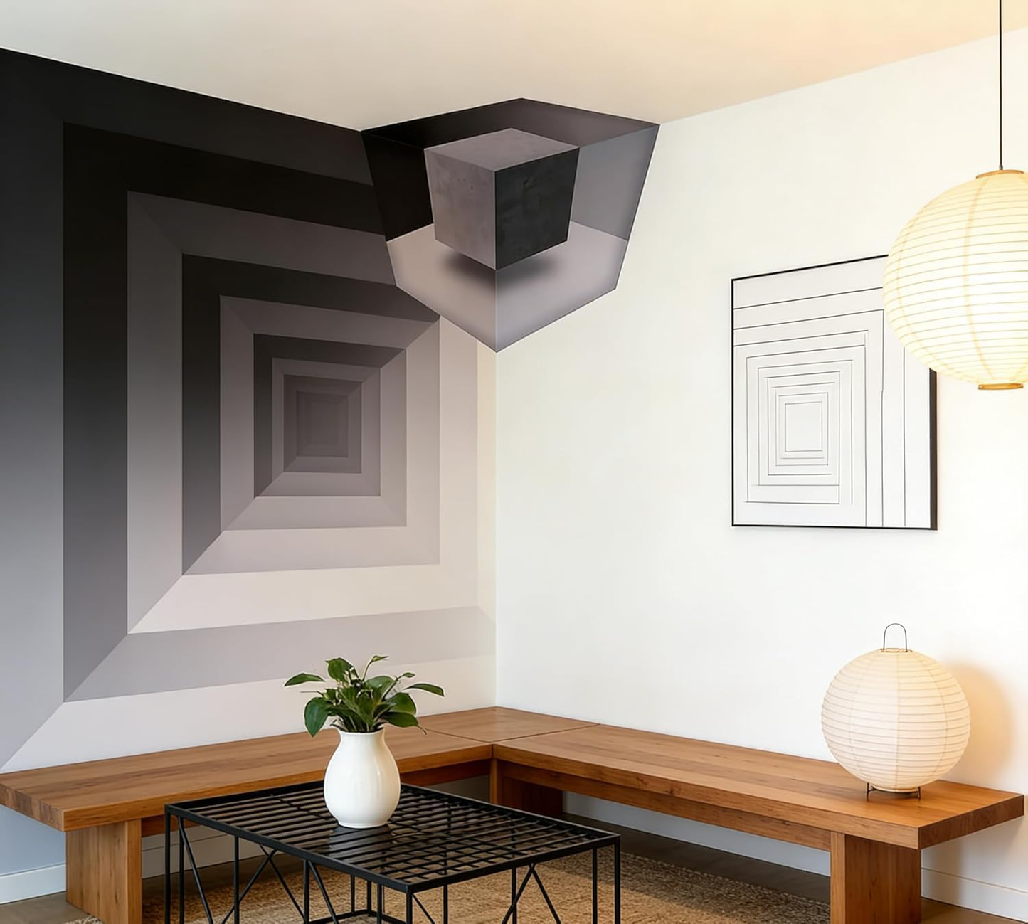 🔥3D Wall Art Optical Illusion Corner Wall Decal, Removable Peel and Stick 3D Wall Art, Modern Whimsical Home Decor for Living Room, Office, Bedroom, Dorm.